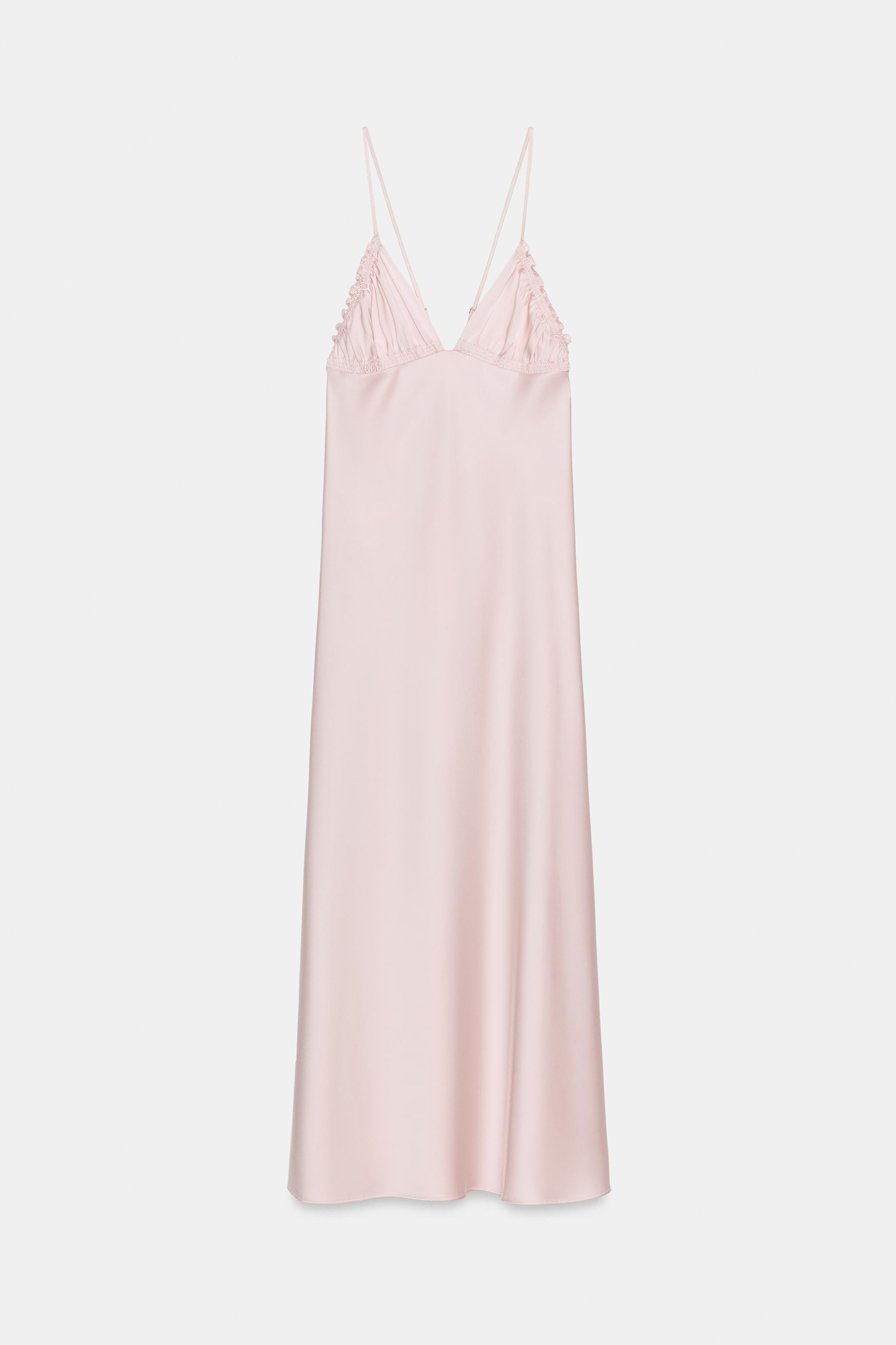 SATIN MIDI DRESS WITH RUCHES | Zara UK