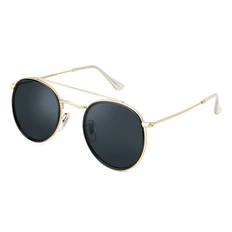 FEISEDY Retro Round Double Bridge Polarized Sunglasses for Women Men Twin Beams Circular UV400 Su... | Walmart (US)