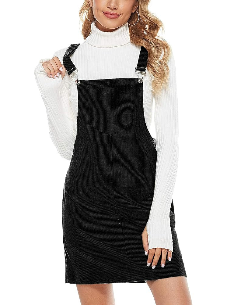 Hooever Women's Cute Corduroy Overall Bib Dress Pinafore Suspender Dress Skirt Jumper | Amazon (US)