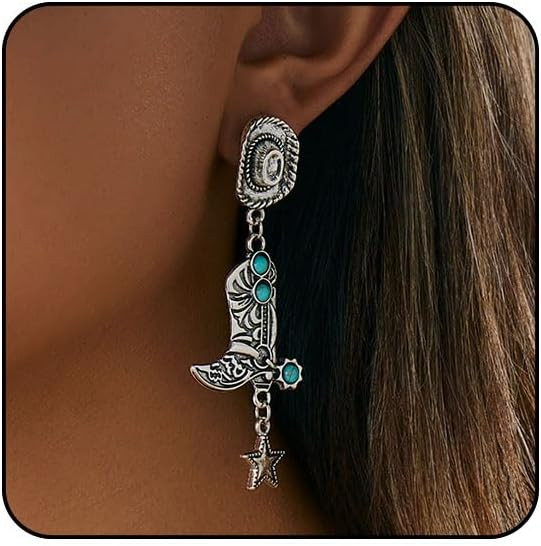Cowgirl Earrings for Women Western Gold Cowboy Boot Hat Drop Dangle Earrings Vintage Western Jewe... | Amazon (US)