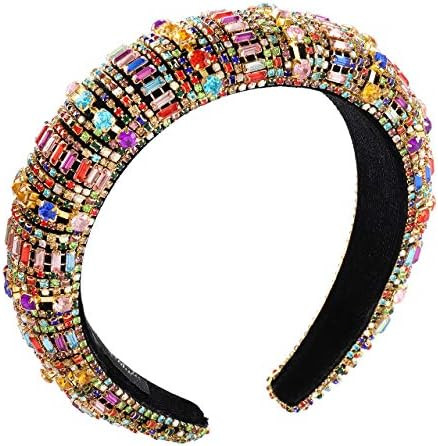 Rhinestone Headbands for Women Bling Jewelled Rainbow Crystal Beaded Padded Headband Baroque Beda... | Amazon (US)
