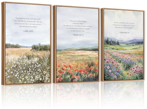 CHDITB Inspirational Bible Verse Framed Canvas Wall Art Set, Christian Scripture Floral Wall Decor, Religious Spiritual Art Print, Uplifting Religious Painting For Church Girl Bedroom Decor 24"x36"x3 | Amazon (US)