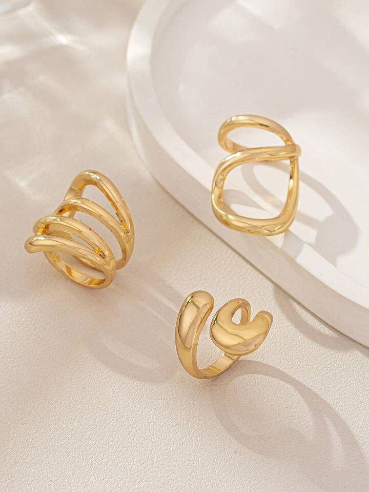 3pcs Personalized Lucky Wishing Fashion Alloy Rings With Gemstone Inlay And Fade-Proof Features S... | SHEIN