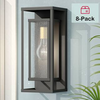 Montpelier 1-Light Black Hardwired 16 in. H Outdoor Sconce Dusk to Dawn Wall Lantern Sconce (8-Pack) | The Home Depot