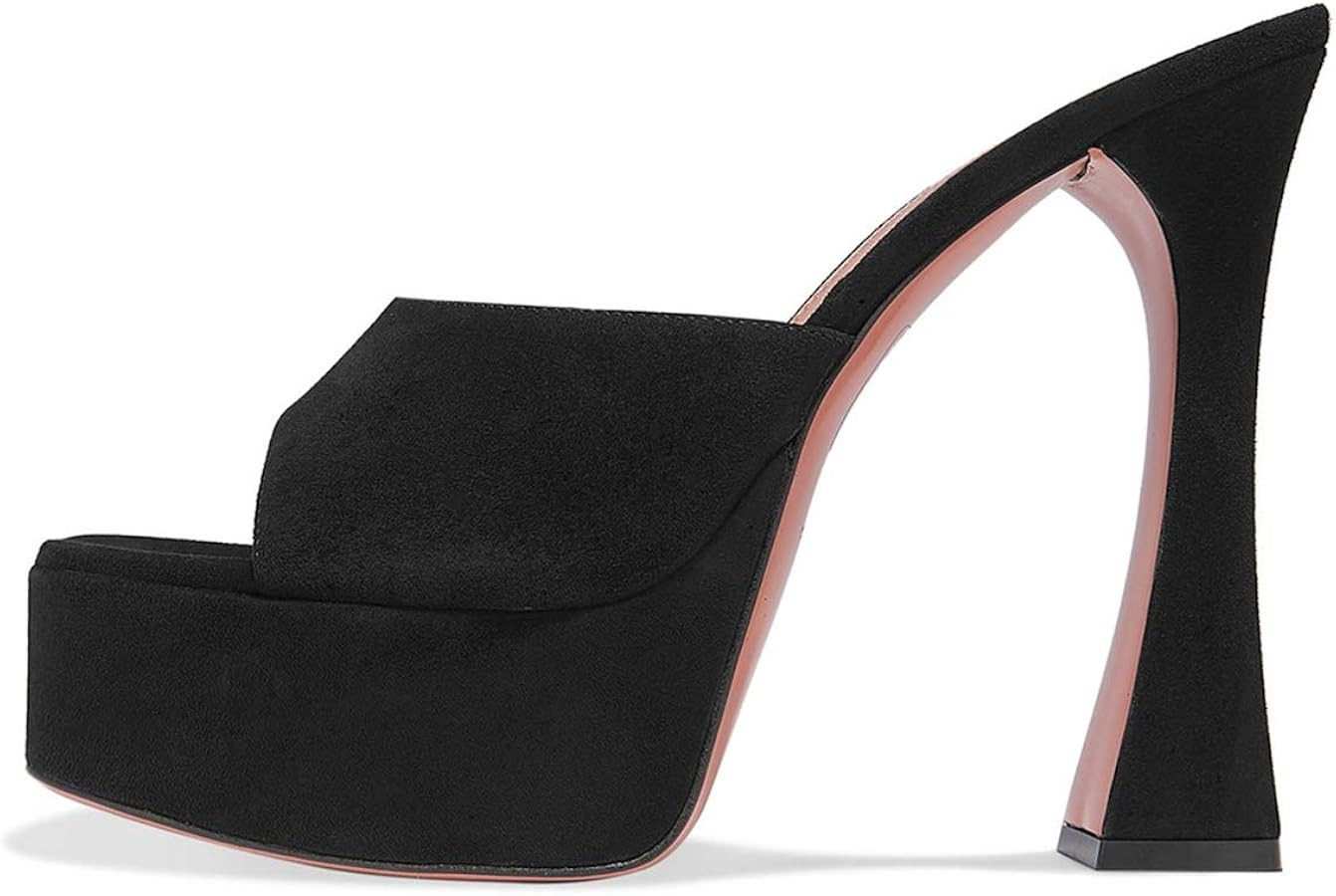 YDN Women Stylish Platform Slide Mules High Spool Heel Open Toe Sandals Dress Party Wedding Shoes | Amazon (US)