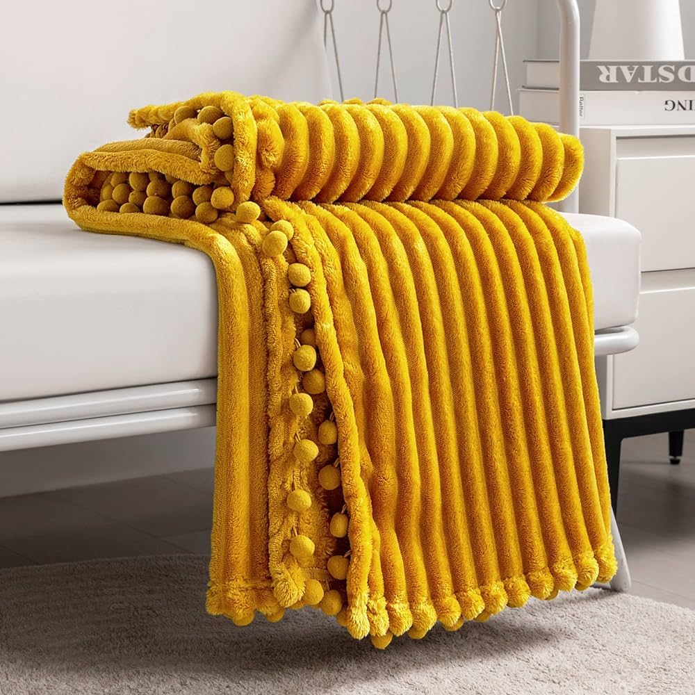 DISSA Fleece Blanket Throw Size – 51x63, Yellow Soft, Plush, Fluffy, Fuzzy, Warm, Cozy Perfect ... | Amazon (US)