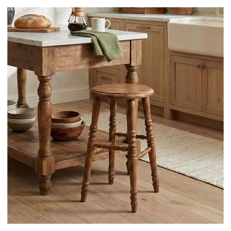 Baylor Farmhouse Counter Stool, Rustic Vintage-Style Wooden Bar Stool, 24-Inch Solid Wood, Pre-As... | Walmart (US)
