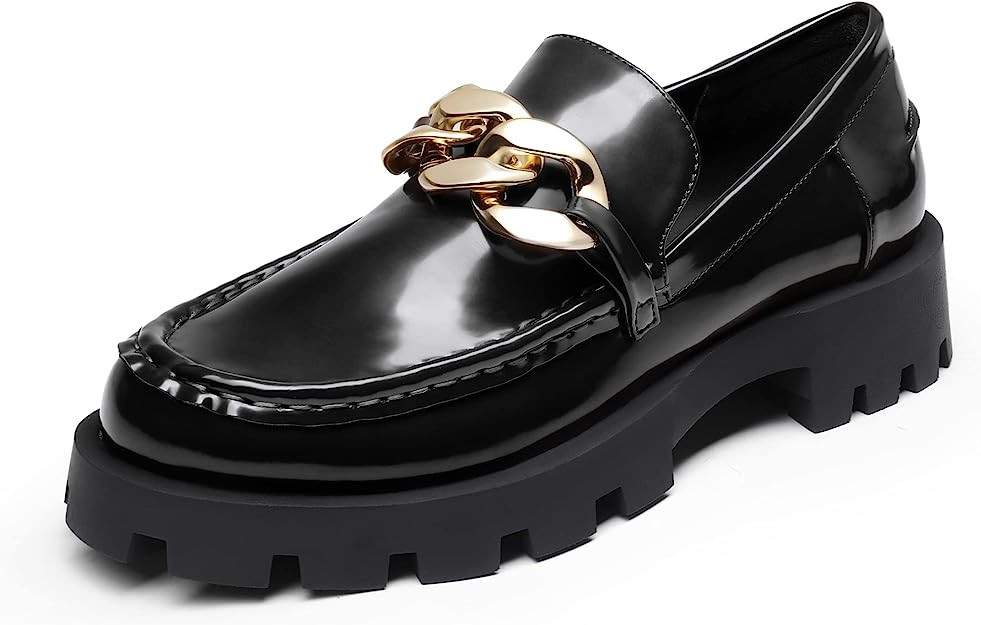 DREAM PAIRS Women's Loafers Leather Chunky Slip-on Loafer Shoes Penny Casual Fashion Work Shoes, ... | Amazon (US)