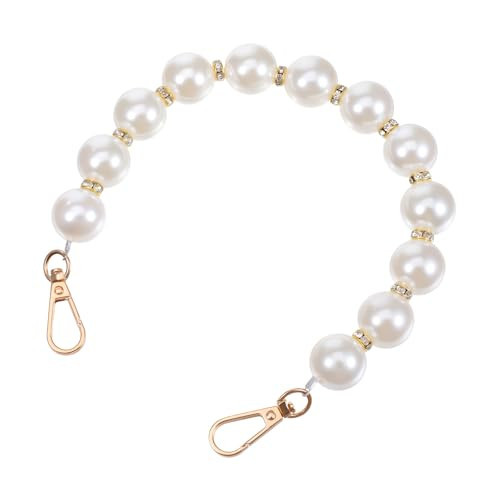 Pearl Purse Chain, 14 Inch Pearl Bag Charm Bead Purse Handle Strap Chain Charms Replacement Bag Extender Chains with Gold Clasp, for Women Handbag Clutch Accessories Decoration, White | Amazon (US)