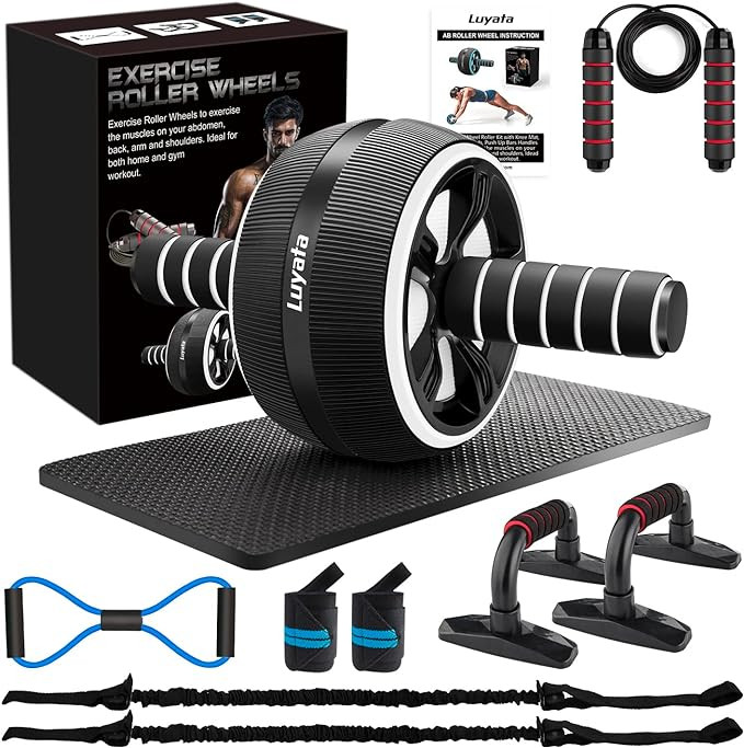 Ab Roller Wheel, 10-In-1 Ab Exercise Wheels Kit with Resistance Bands, Knee Mat, Jump Rope, Push-... | Amazon (US)
