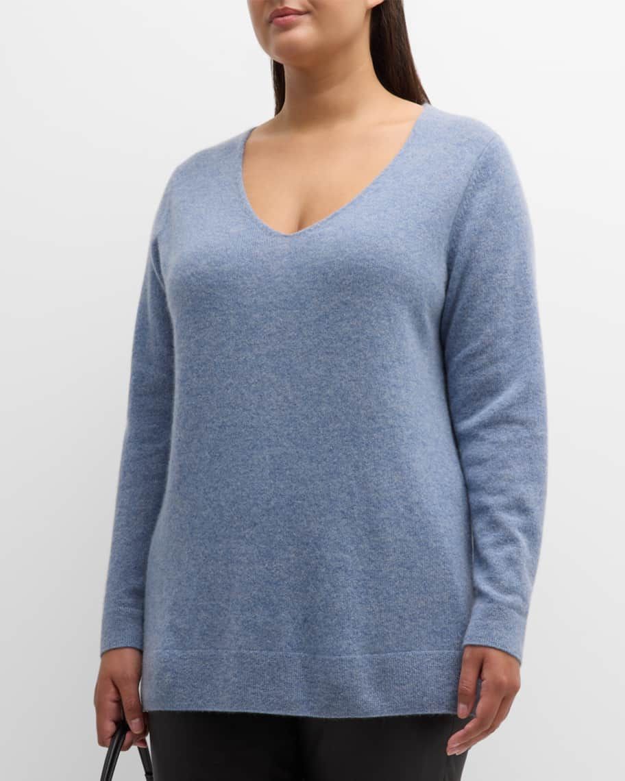 Neiman Marcus Cashmere Collection Plus Size Cashmere V-Neck Sweater | Neiman Marcus