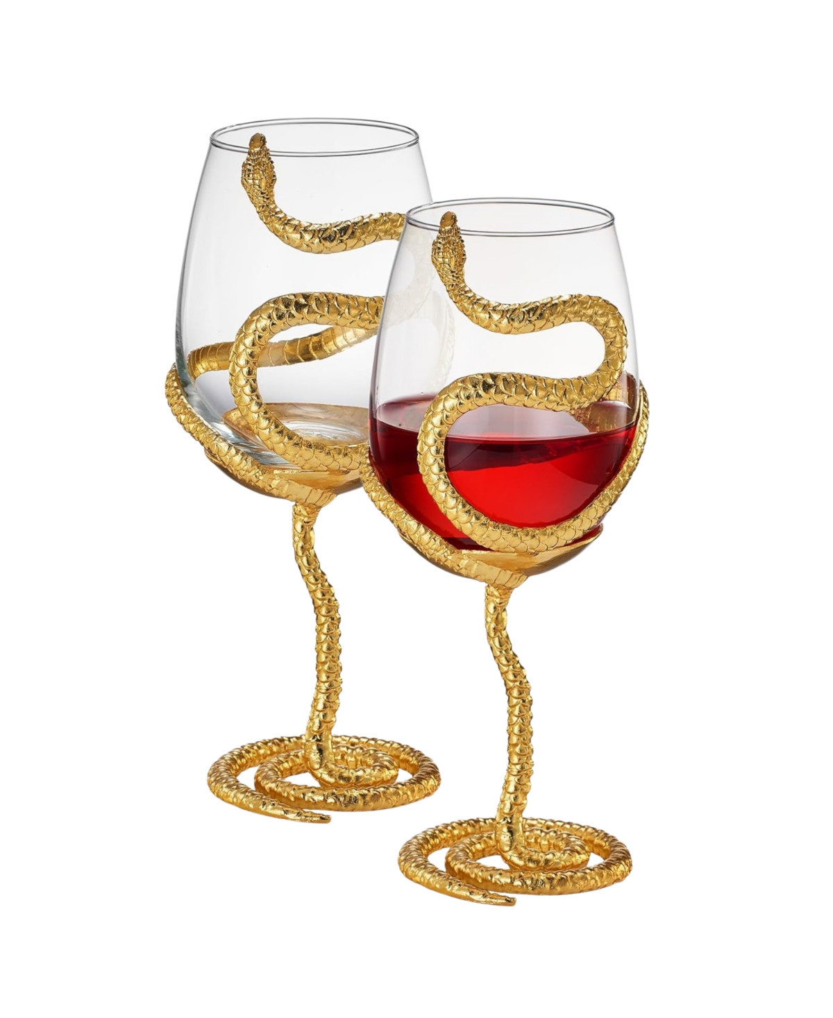 The Wine Savant Snake Stemmed Wine Glasses, Set of 2 - Gold | Macy's