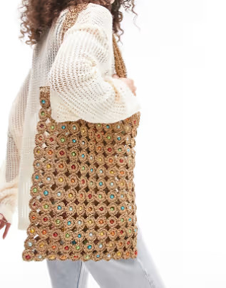 Topshop Jay multi beaded crochet shopper bag in multi | ASOS (Global)