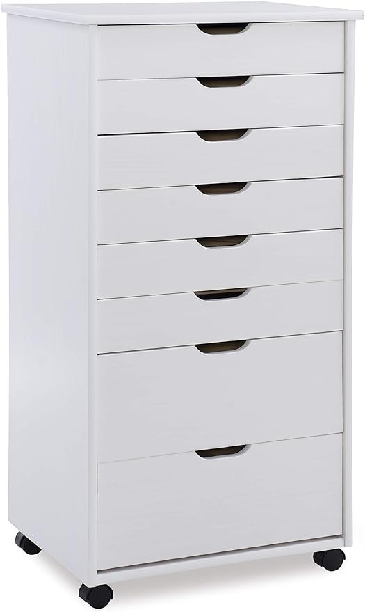 Linon Home Decor Products Corinne Eight Drawer Storage, White Wash Rolling Cart | Amazon (US)