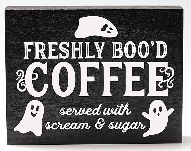 Freshly Booed Coffee Sign Halloween Coffee Bar Decor for Halloween Kitchen Decor | Amazon (US)