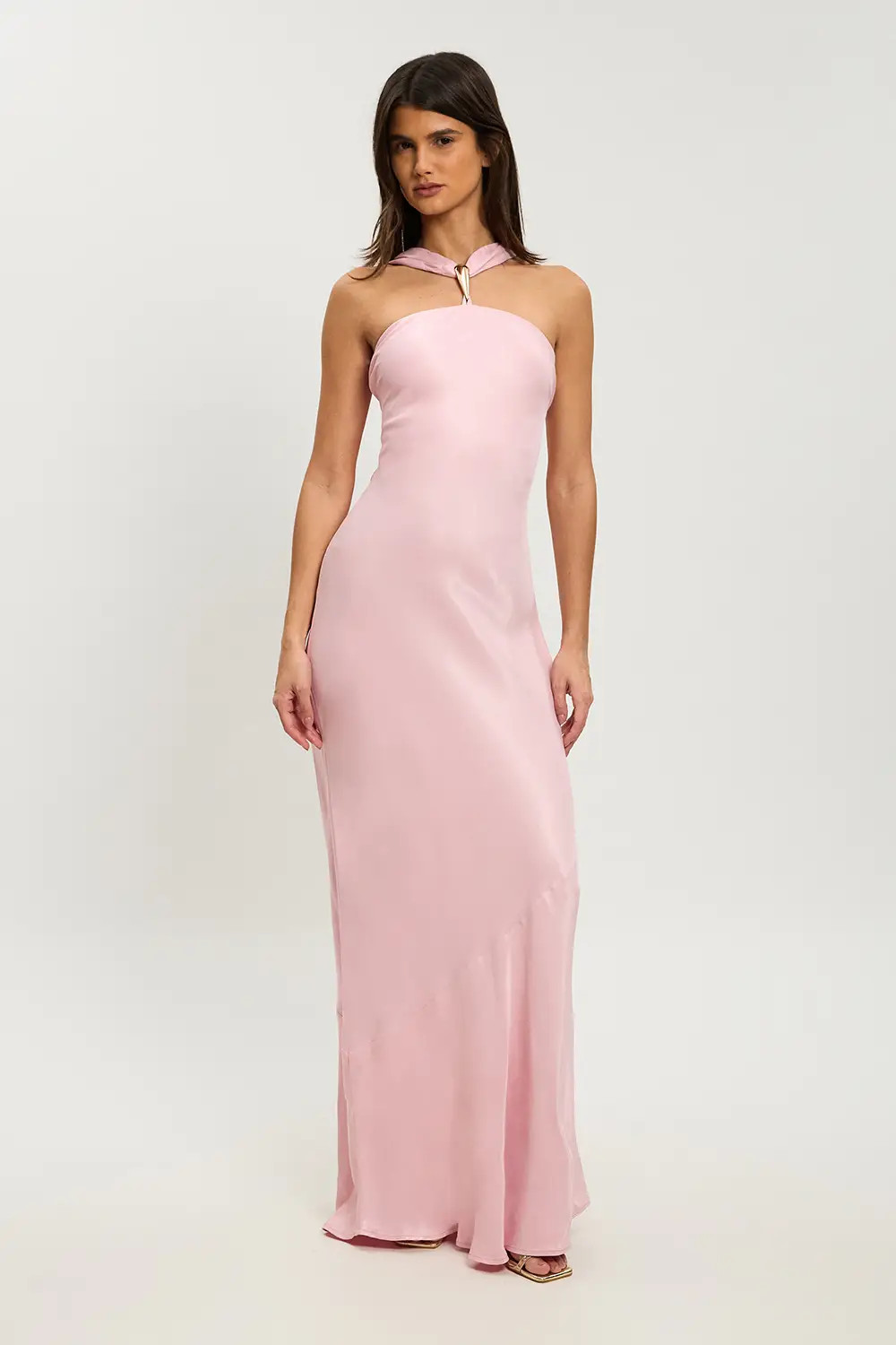 Petite Satin Viscose Halterneck Maxi Dress | Karen Millen
