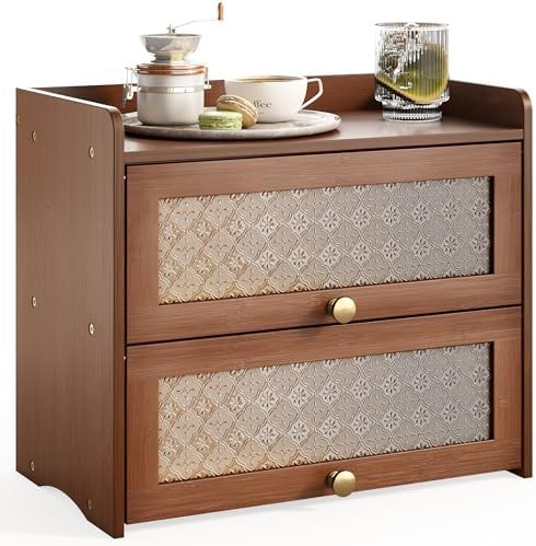 Large Vintage Bread Box for Kitchen Countertop Wooden Double Layer Breadbox Organizer with Window... | Amazon (US)