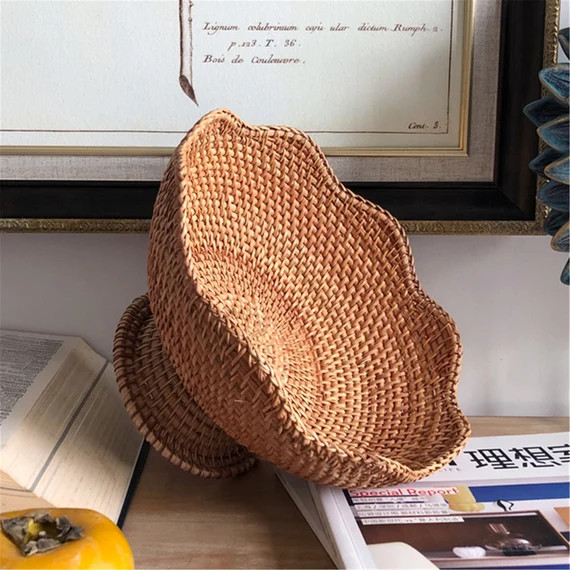 Rattan Woven Fruit Basket,Handcrafted Desktop Fruit Bread Nuts Candies Tray, Serving Tray Basket | Etsy (US)