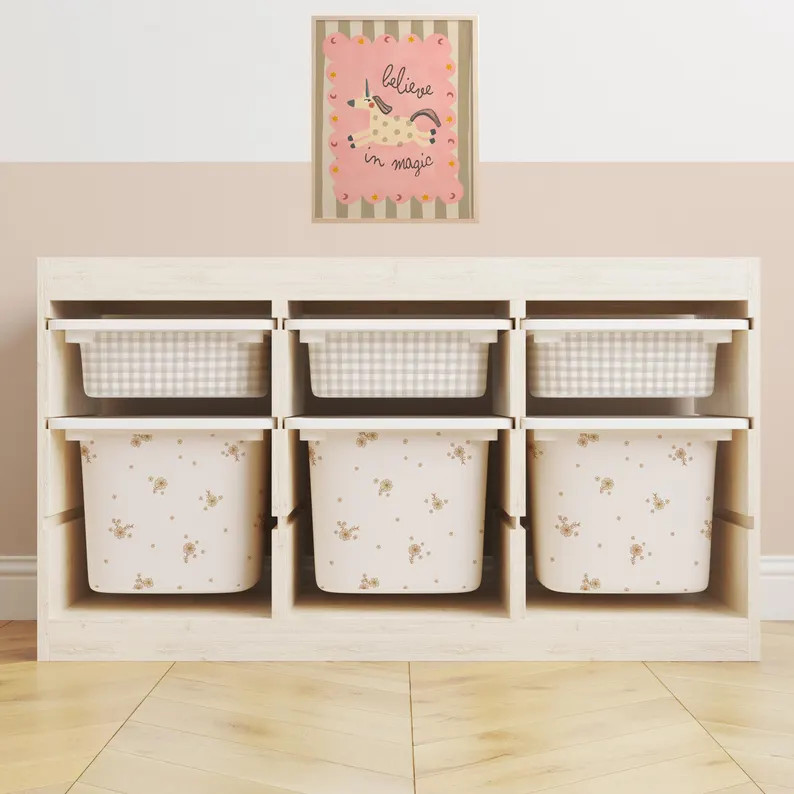 Leora Floral Storage Bin Sticker // IKEA Trofast Wrap / IKEA Storage Hack / Playroom Cubby Sticke... | Etsy (US)