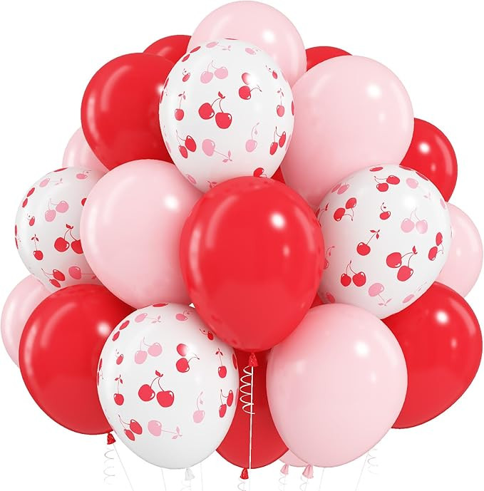 Cherry Balloons, 12 Inch Red and Pink Balloons Cherry on Top Balloon Pastel Baby Pink Matte Red H... | Amazon (US)