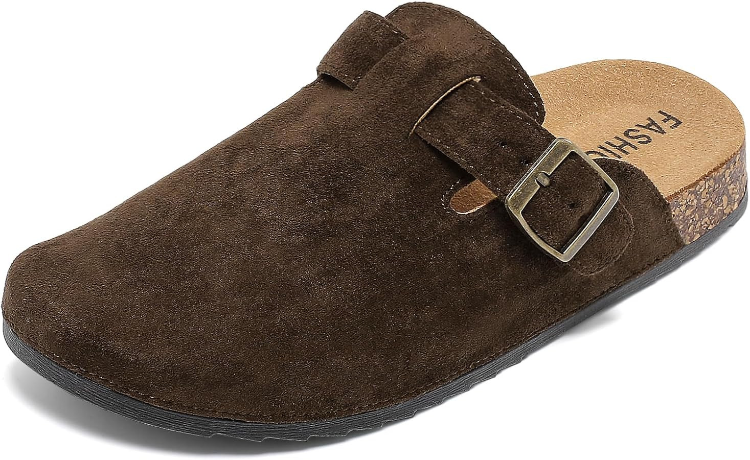 Suede Clogs Men & Women Unisex Leather Mules Soft Cork Footbed Adjustable Buckle Slip Sandals Pot... | Amazon (US)