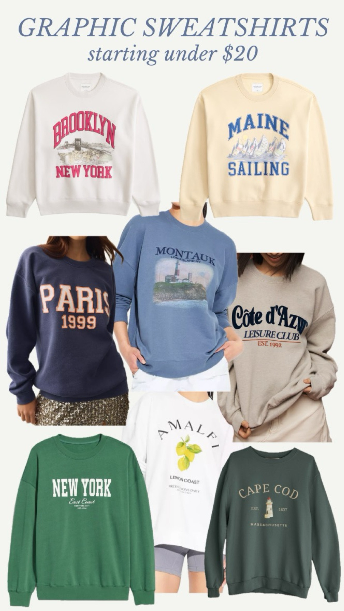 Graphic Sweatshirts starting under $20! Pair these with bike shorts and sneakers now and with jeans and Birkenstocks in the fall!
………..
target new arrivals target finds crewneck sweatshirt fall trends fall looks fall outfits summer outfits back to school essentials back to school outfit Etsy finds Etsy sweatshirt cape cod sweatshirt target sweatshirts old navy style old navy under $20 old navy sweatshirt New York sweatshirt Brooklyn sweatshirt Abercrombie sweatshirt abercrombie dupe Anthropologie dupe free people dupe free people sweatshirt Anthropologie sweatshirt anine bing dupe Montauk sweatshirt Paris sweatshirt olympics outfit olympics party Maine sweatshirt sailing sweatshirt cozy sweatshirt sweatshirt under $100 plus size sweatshirt sweatshirt under $50

#LTKPlusSize #LTKTravel #LTKFindsUnder100