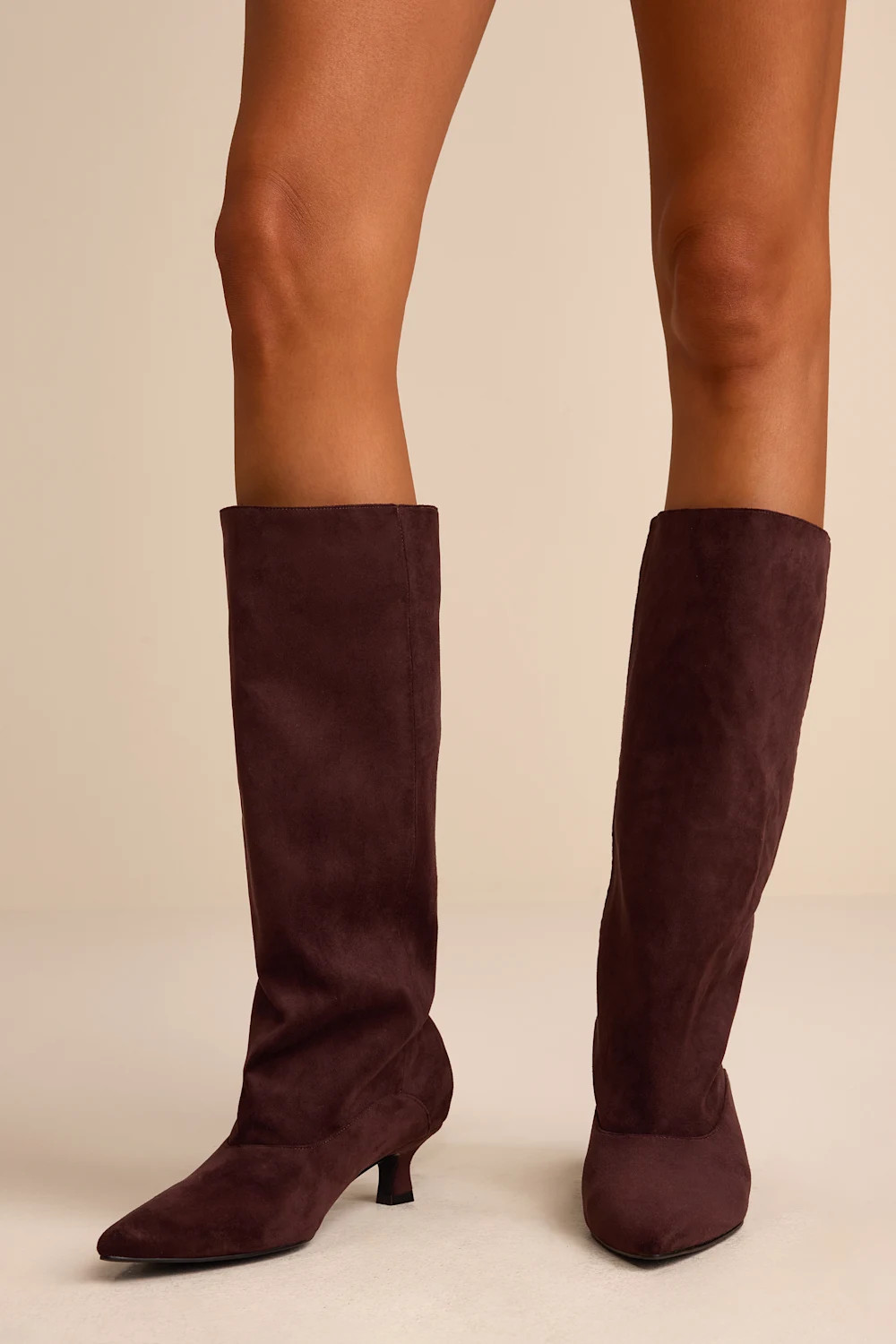 Alexandria Chocolate Suede Knee-High Kitten Heel Boots | Lulus