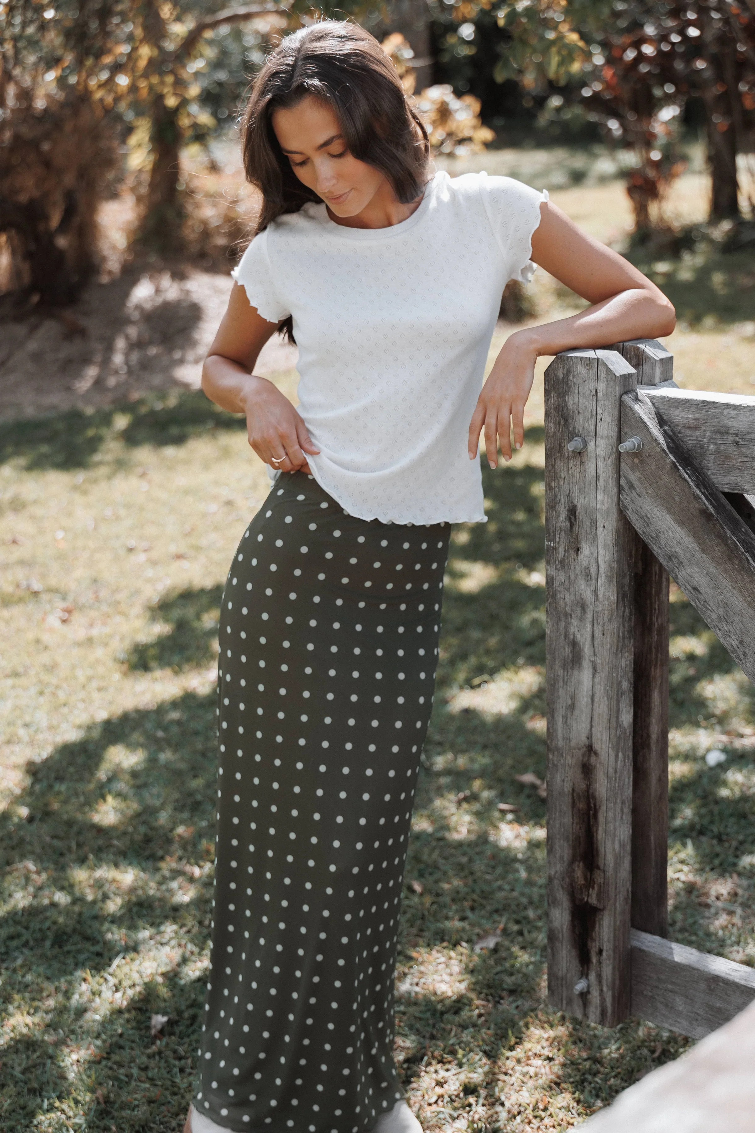 Bloise Maxi Skirt - Olive Green Polka Dot | Petal & Pup (US)