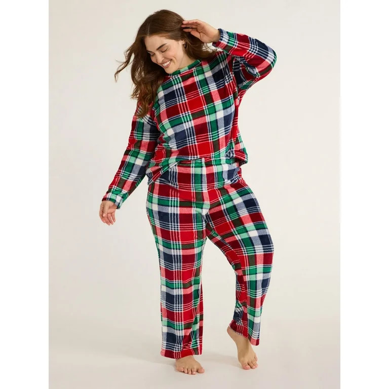 Joyspun Women's and Women’s Plus Super Minky Fleece Long Sleeve Top with Pajama Pants, Giftable... | Walmart (US)