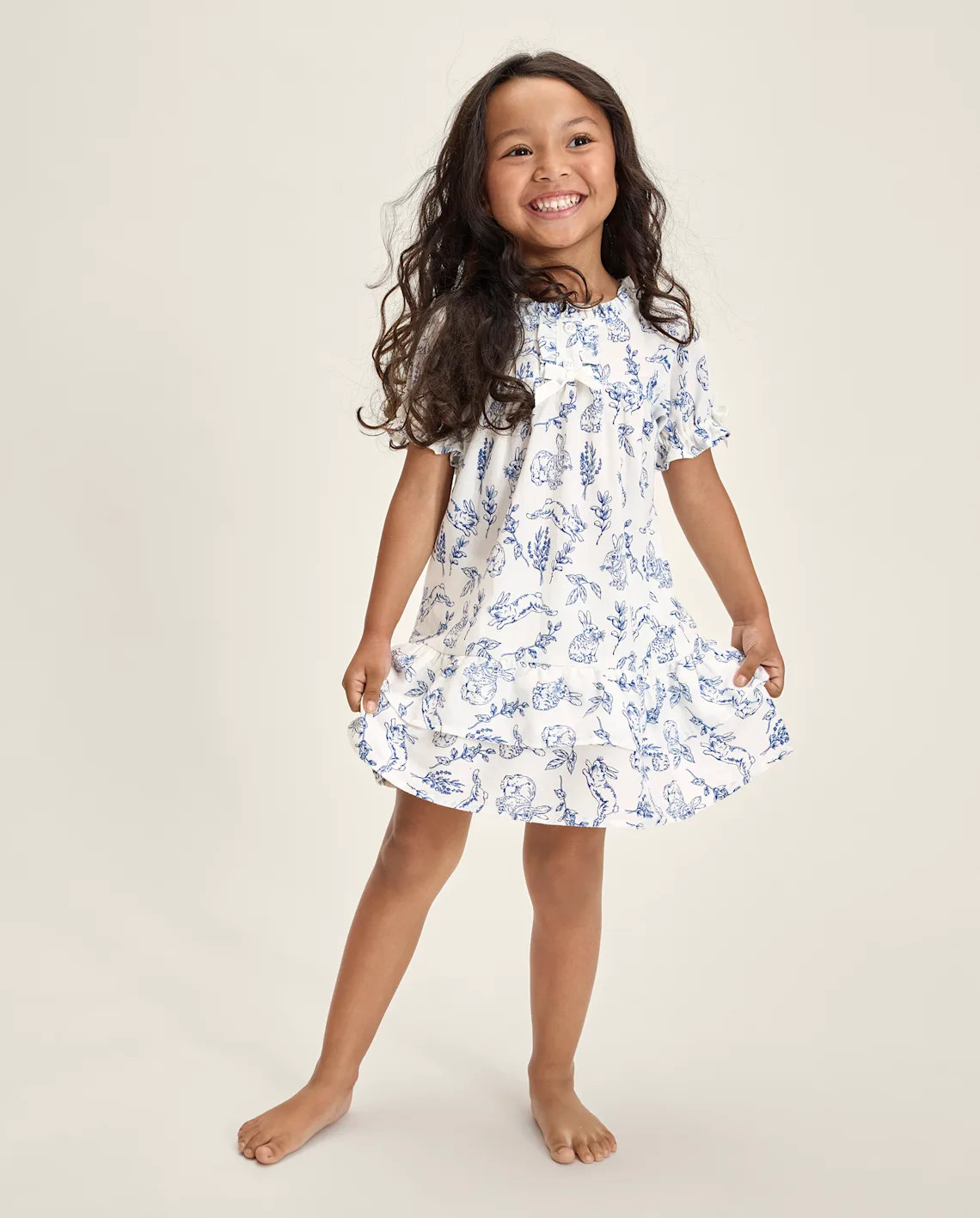 Girls Short Puff Sleeve Bunny Toile Poplin Ruffle Nightgown - WHITE | Gymboree | Gymboree