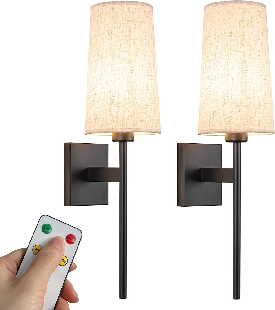 YHCDLAMP Battery Operated Wall Light, Black, Dimmable, 3 Color Temperature Settings, Remote Contr... | Amazon (US)