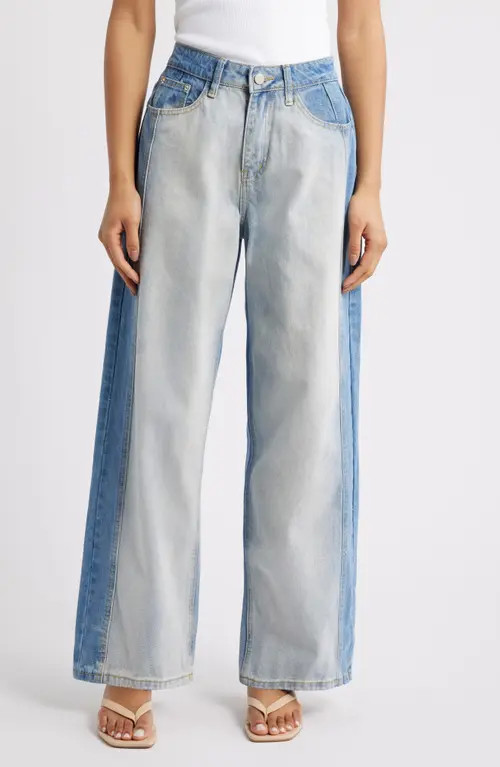 Petal & Pup Yuri High Waist Wide Leg Jeans in Two Tone Blue at Nordstrom, Size 4 | Nordstrom
