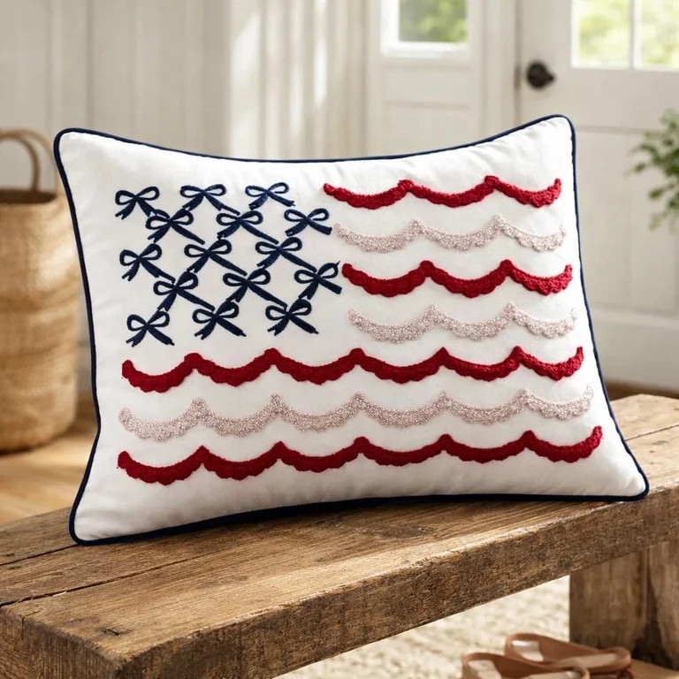 Bow Flag Decorative Pillow, Red/White/Blue, Decorative Pillow Red White and Blue Decorations,4th ... | Walmart (US)