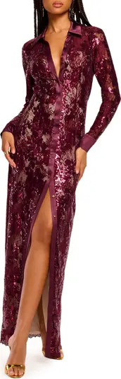 Venia Long Sleeve Sequin & Lace Dress | Nordstrom