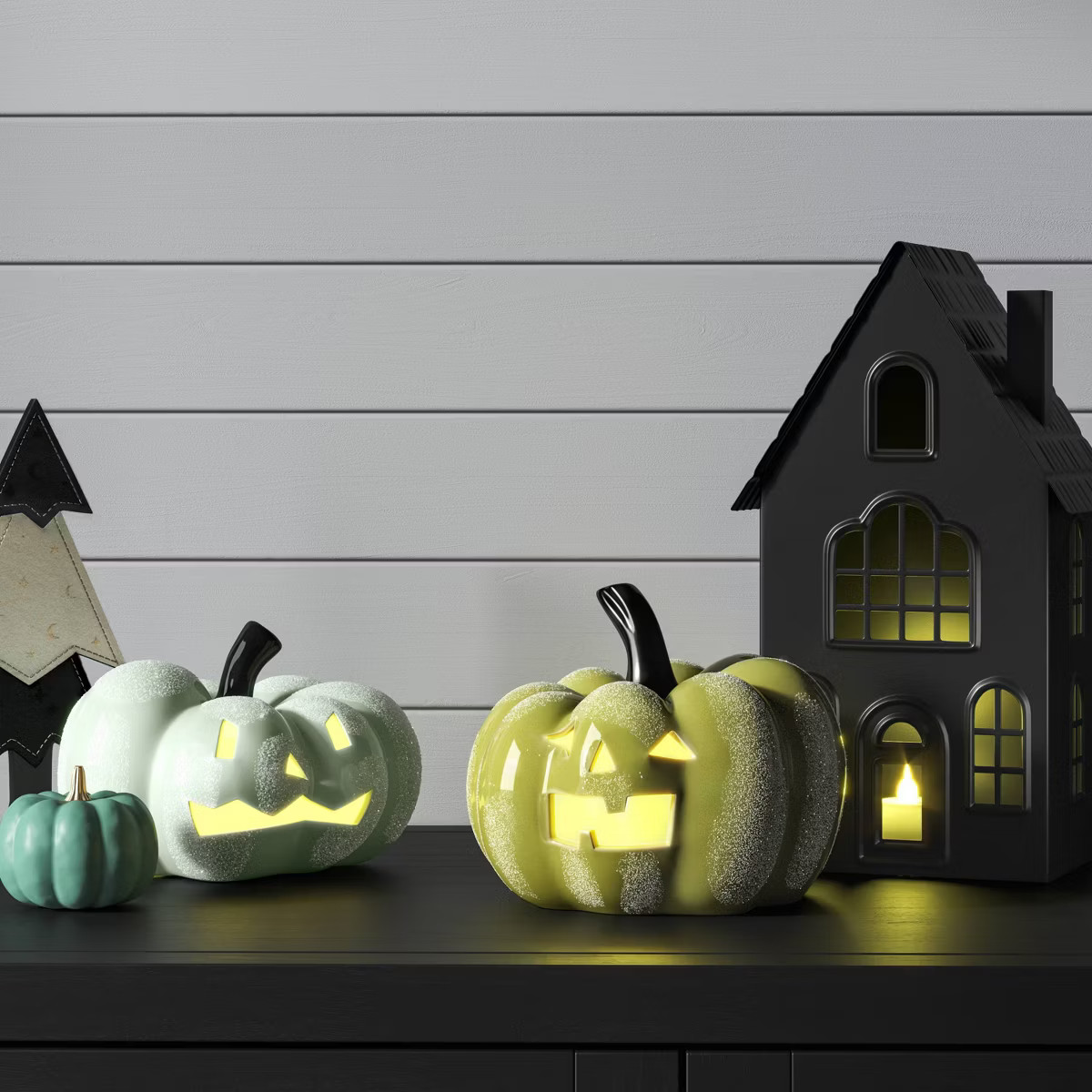 Ceramic Jack-o-Lantern Pumpkin Halloween Decorative Figurine Green - Hyde & EEK! Boutique™ | Target