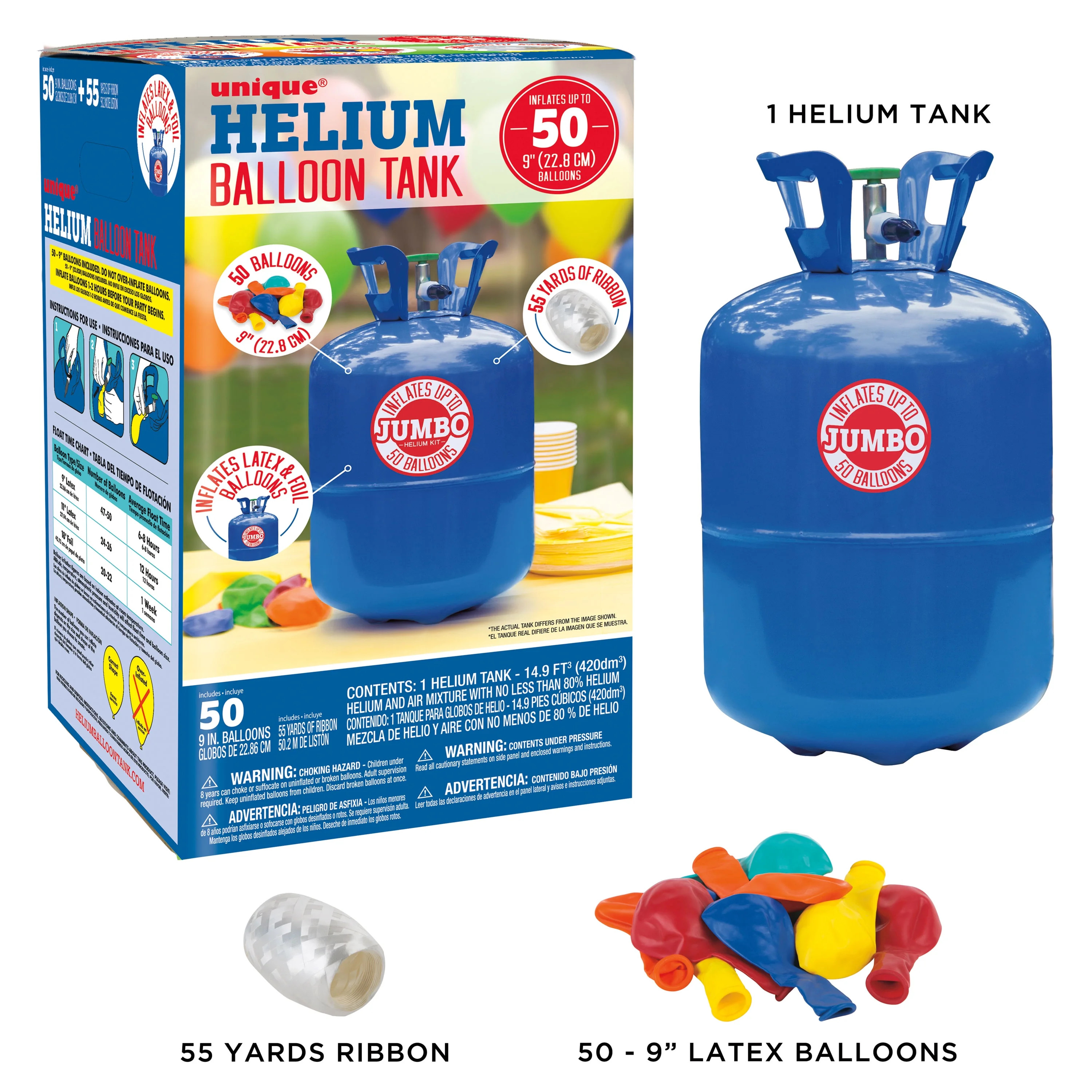 Jumbo Helium Balloon Tank Kit, 14.9 cu ft, Includes 50 Balloons & Ribbon - Walmart.com | Walmart (US)