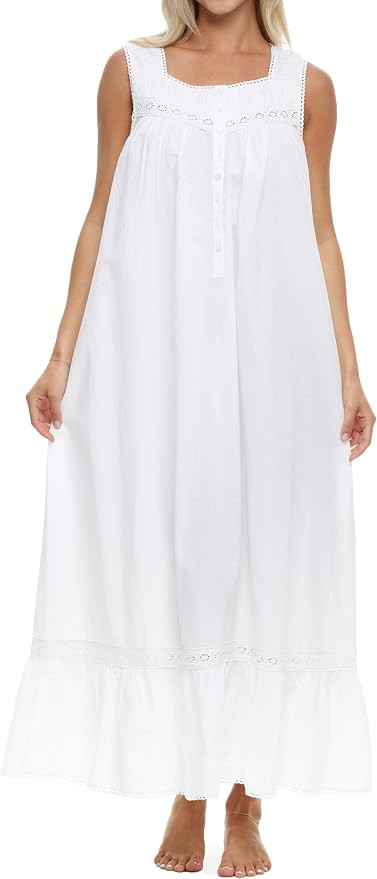 Alexander Del Rossa Cotton Nightgowns for Women, Victorian Nightgown, Ladies Vintage Cotton Sleev... | Amazon (US)