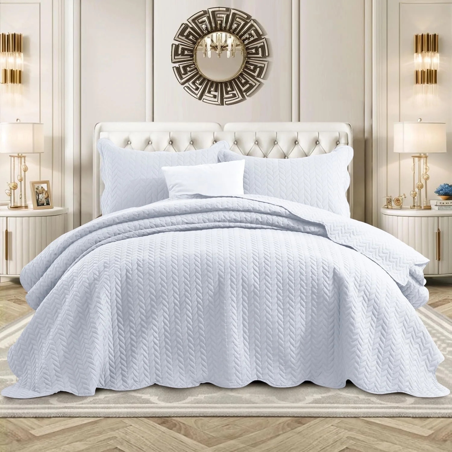 Ameha 3 Piece Quilt Set Chevron Bedspread Reversible Ultrasoft Microfiber Adult Bedding White Col... | Walmart (US)