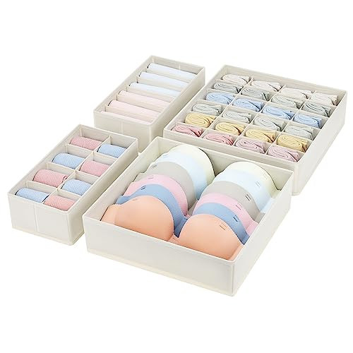 Easortm Drawer Organizer Clothes, Large Sock Dresser Organizer, Drawer Divider Organizers for Clothing, Underwear Organizers and Storage Bins for Drawer, Closet, Beige, Set of 4 | Amazon (US)