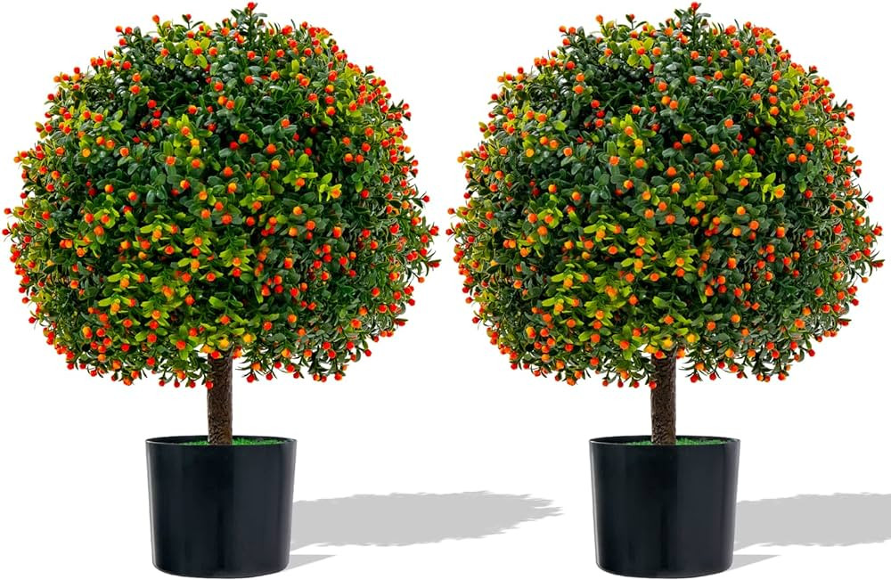 Goplus 22'' Artificial Boxwood Topiary Ball Tree, Set of 2 UV Resistant Faux Potted Plants Artifi... | Amazon (US)