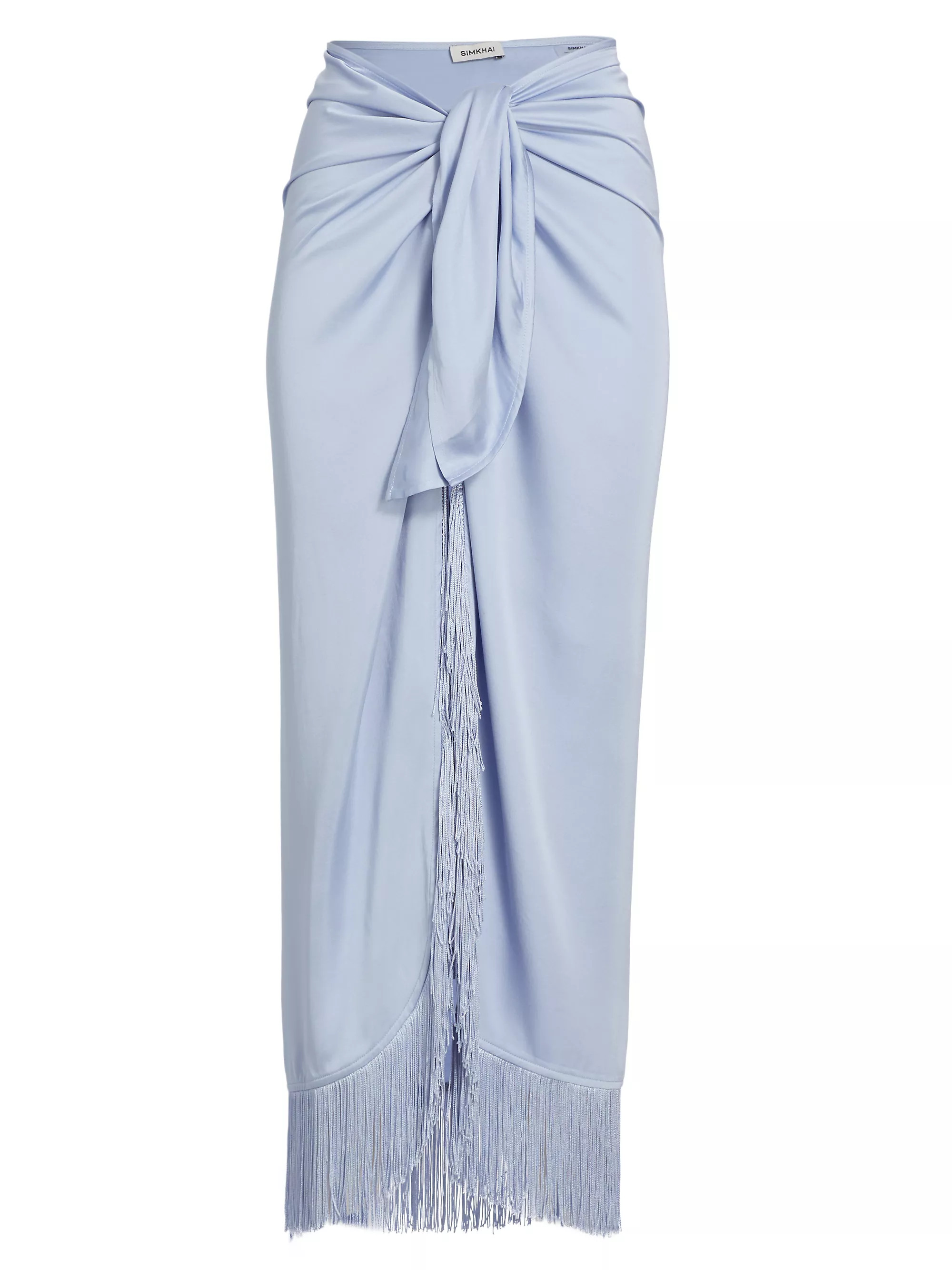 Shop SIMKHAI Clemmy Satin Fringe Sarong | Saks Fifth Avenue | Saks Fifth Avenue