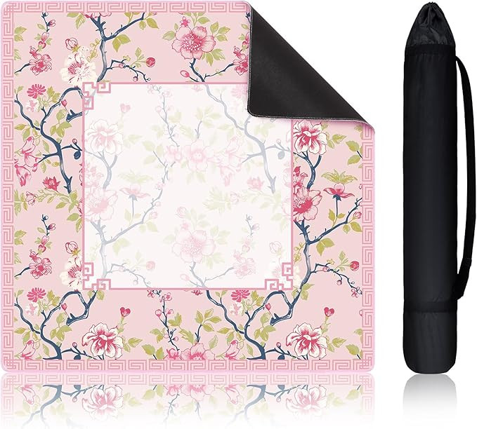 22 Inch Mini Chinoiserie Mahjong Mat for Travel Set White Floral Mahjong Mat Cute Small Domino Ac... | Amazon (US)