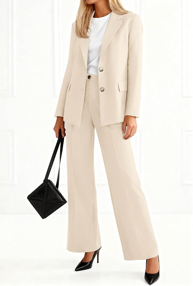 KIRUNDO Womens Suits 2 Piece Set Business Casual Blazer Jacket Wide Leg Dress Pants Suits Profess... | Amazon (US)