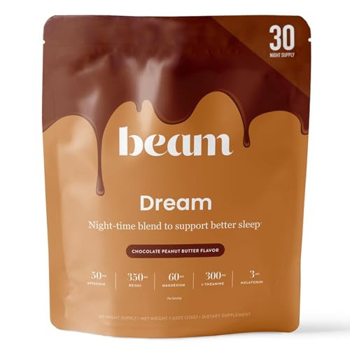 Beam Dream Sleep Powder – Sleep Aid for Adults with Melatonin, Magnesium, L-Theanine, Reishi Mushroom & Apigenin Sleep Supplement, Sleepy Cocoa Bedtime Drink Mix, Chocolate Peanut Butter, 30 Servings | Amazon (US)