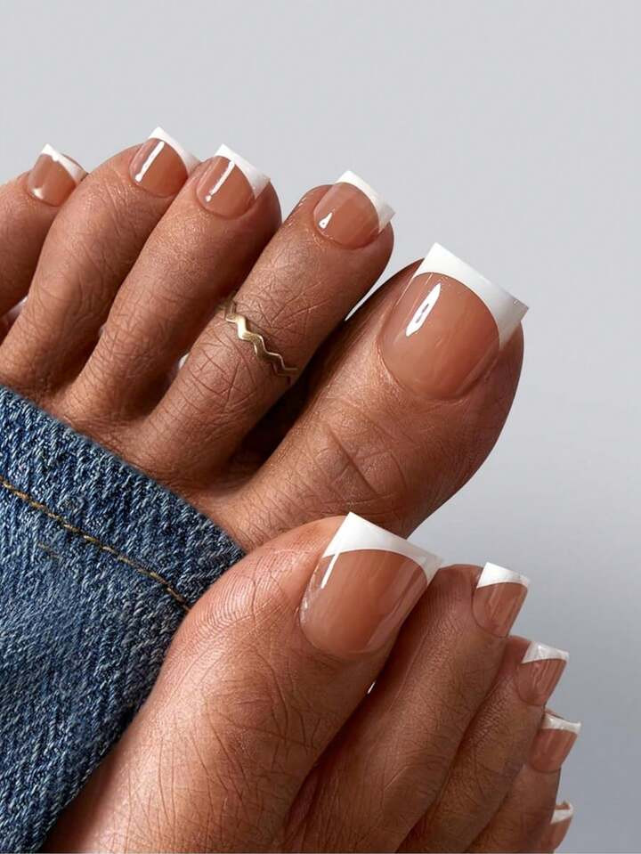 120Pcs Short Square French Toenail,Pink French Toenails, French Gel Nail Tips Press On Nails French Tip Nails,3 IN 1 Gel False Nail Tips,Summer Girl Versatile Style | SHEIN