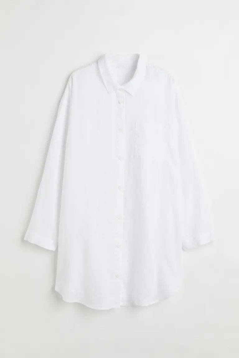 Premium SelectionLong nightshirt in washed linen. Collar, buttons full length of front, and yoke ... | H&M (US + CA)