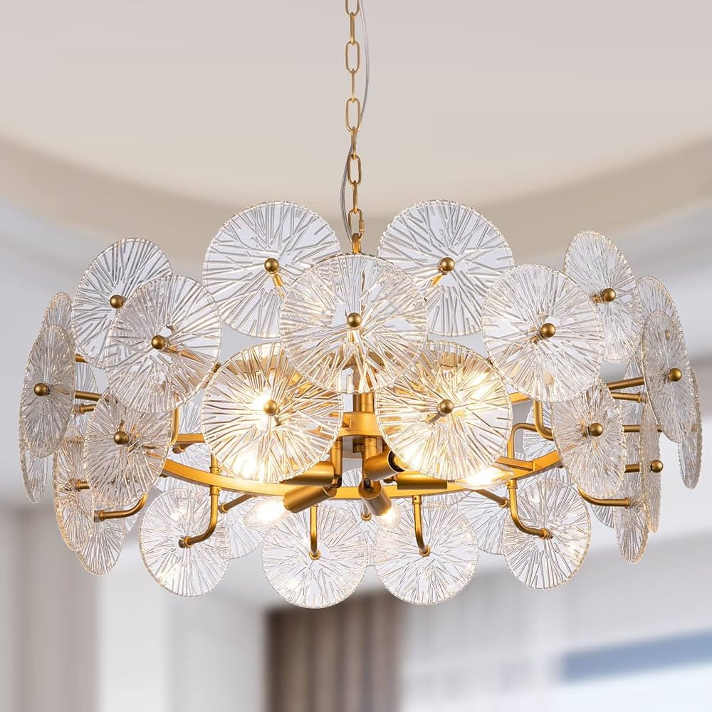 Tochic Modern Glass Chandelier 32.67", 3 Tiers Large Gold Ceiling Light Fixtures for Dining Room,... | Amazon (US)