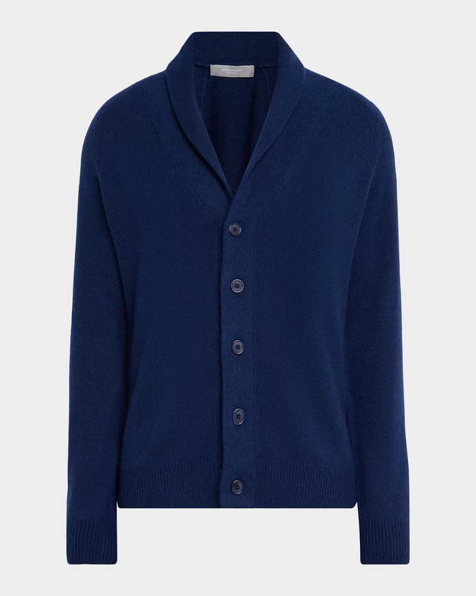Neiman Marcus cashmere shawl-collar cardigan in navy