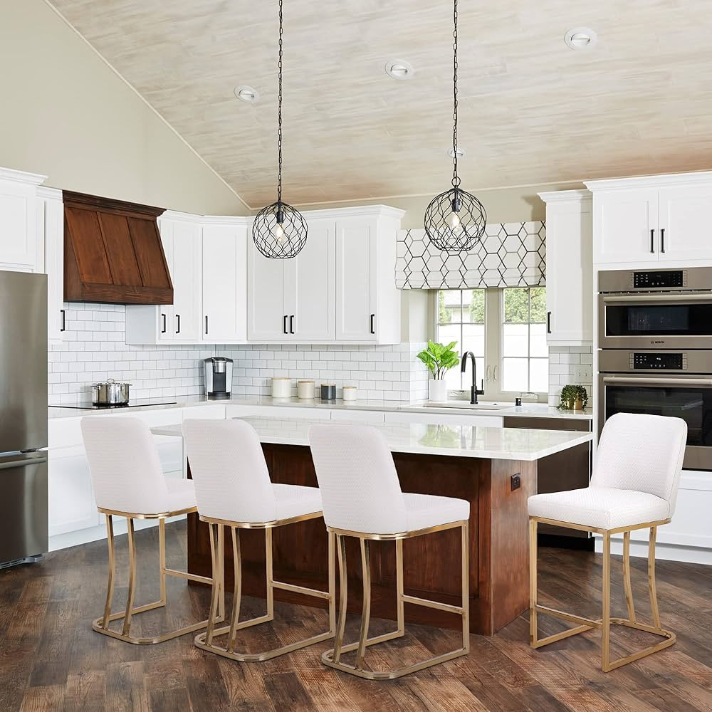 Sophia & William Bar Stools Set of 4 White & Gold Counter Height 24 Inch Bar Stools with Back,Mod... | Amazon (US)