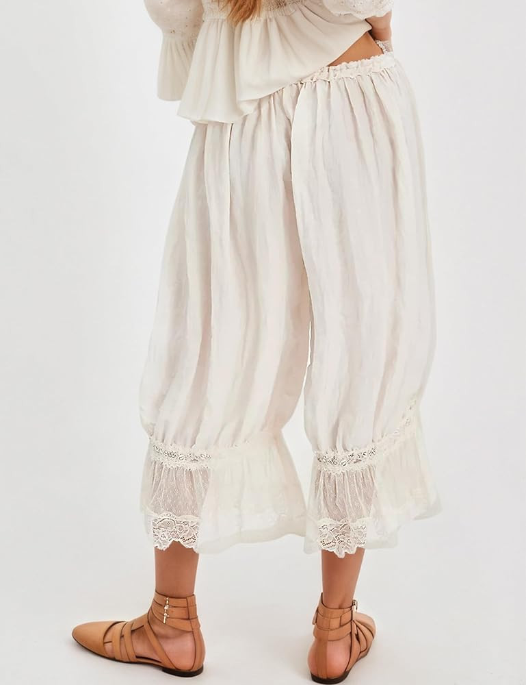Women Lace Trim Long Bloomers Y2k Elastic Waist Lace Patchwork Pettipants Pantaloons Slip Cropped... | Amazon (US)